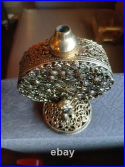 Vintage Ornate Gilt Filigree Perfume Bottle + 3 Unmatching Daubers (R)