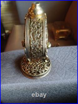 Vintage Ornate Gilt Filigree Perfume Bottle + 3 Unmatching Daubers (R)