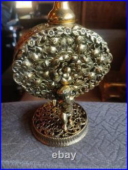 Vintage Ornate Gilt Filigree Perfume Bottle + 3 Unmatching Daubers (R)