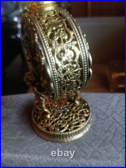 Vintage Ornate Gilt Filigree Perfume Bottle + 3 Unmatching Daubers (R)
