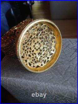 Vintage Ornate Gilt Filigree Perfume Bottle + 3 Unmatching Daubers (R)