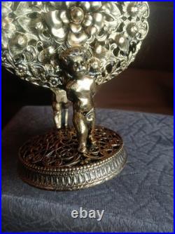 Vintage Ornate Gilt Filigree Perfume Bottle + 3 Unmatching Daubers (R)