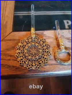 Vintage Ornate Gilt Filigree Perfume Bottle + 3 Unmatching Daubers (R)
