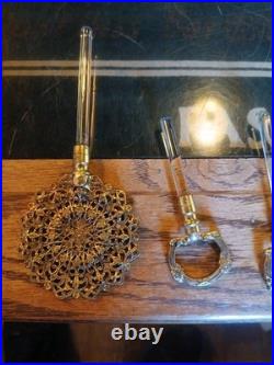 Vintage Ornate Gilt Filigree Perfume Bottle + 3 Unmatching Daubers (R)