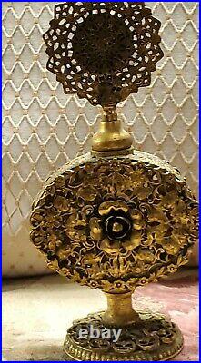 Vintage Ornate Gilt Ormolu Filigree Perfume Bottle Dauber Hollywood Regency