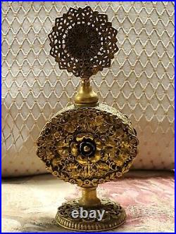 Vintage Ornate Gilt Ormolu Filigree Perfume Bottle Dauber Hollywood Regency