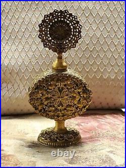 Vintage Ornate Gilt Ormolu Filigree Perfume Bottle Dauber Hollywood Regency