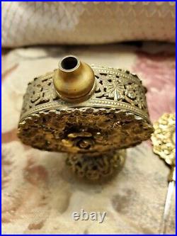 Vintage Ornate Gilt Ormolu Filigree Perfume Bottle Dauber Hollywood Regency