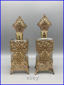 Vintage Ornate Gold ORMOLU Filigree Floral Design Perfume Bottles BEAUTIFUL