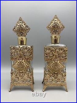 Vintage Ornate Gold ORMOLU Filigree Floral Design Perfume Bottles BEAUTIFUL