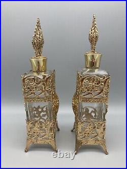 Vintage Ornate Gold ORMOLU Filigree Floral Design Perfume Bottles BEAUTIFUL