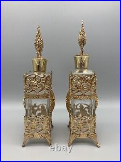 Vintage Ornate Gold ORMOLU Filigree Floral Design Perfume Bottles BEAUTIFUL