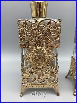 Vintage Ornate Gold ORMOLU Filigree Floral Design Perfume Bottles BEAUTIFUL