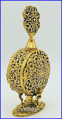 Vintage Ornate Gold Ormolu Filigree Perfume Bottle Pearls & Cherubs