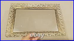 Vintage Ornate Hollywood Regency Perfume Cologne Filigree Dresser Set & Mirror