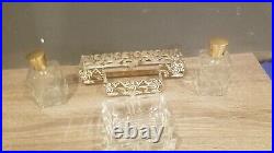Vintage Ornate Hollywood Regency Perfume Cologne Filigree Dresser Set & Mirror