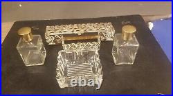 Vintage Ornate Hollywood Regency Perfume Cologne Filigree Dresser Set & Mirror