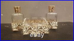 Vintage Ornate Hollywood Regency Perfume Cologne Filigree Dresser Set & Mirror