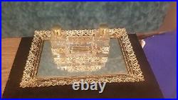 Vintage Ornate Hollywood Regency Perfume Cologne Filigree Dresser Set & Mirror
