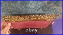 Vintage Ornate Hollywood Regency Perfume Cologne Filigree Dresser Set & Mirror