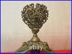 Vintage Ornate Large Perfume Bottle Filigree Gold Ormolu Tone Amber Glass As-is