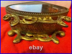 Vintage Ornate Large Perfume Bottle Filigree Gold Ormolu Tone Amber Glass As-is
