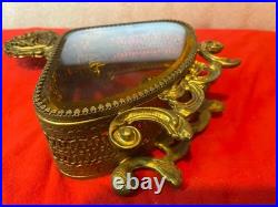 Vintage Ornate Large Perfume Bottle Filigree Gold Ormolu Tone Amber Glass As-is