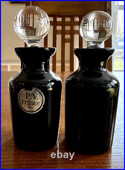 Vintage P. V. Portieux Vallerysthal French Black Glass Perfume Bottles