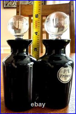 Vintage P. V. Portieux Vallerysthal French Black Glass Perfume Bottles