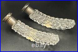 Vintage PAIR Cut Glass Czech Bohemian Perfume Bottles Silver Top Hiawatha NY