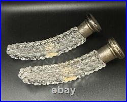 Vintage PAIR Cut Glass Czech Bohemian Perfume Bottles Silver Top Hiawatha NY