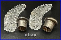 Vintage PAIR Cut Glass Czech Bohemian Perfume Bottles Silver Top Hiawatha NY