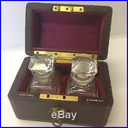Vintage Pair Of Glass Scent Bottles In Rimmel London Leather Case / Box