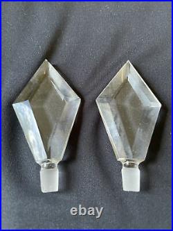 Vintage Pair of Clear Cut Crystal Glass Diamond Perfume Bottles Empty With Stopper