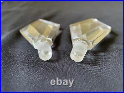 Vintage Pair of Clear Cut Crystal Glass Diamond Perfume Bottles Empty With Stopper