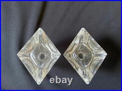 Vintage Pair of Clear Cut Crystal Glass Diamond Perfume Bottles Empty With Stopper