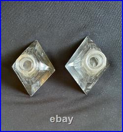 Vintage Pair of Clear Cut Crystal Glass Diamond Perfume Bottles Empty With Stopper