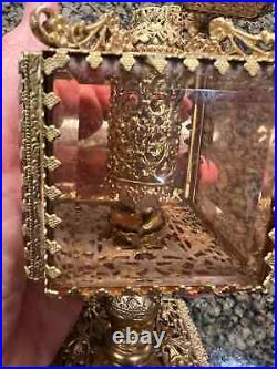 Vintage Pair of Fancy Brass Ormolu and Beveled Glass Perfume with Daubers WOW