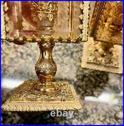 Vintage Pair of Fancy Brass Ormolu and Beveled Glass Perfume with Daubers WOW