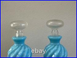 Vintage Pair of French Portieux Swirl Blue Opaline Perfume Bottles