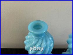 Vintage Pair of French Portieux Swirl Blue Opaline Perfume Bottles
