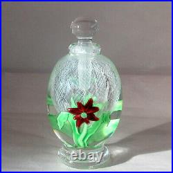 Vintage Peet Robison 5 Latticino Encased Art Glass Red Flower Perfume Bottle