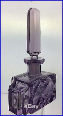 Vintage Perfume Bottle Amethyst Class Cut Flower Czechoslovakia Made