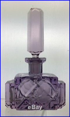 Vintage Perfume Bottle Amethyst Class Cut Flower Czechoslovakia Made