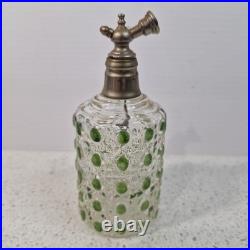 Vintage Perfume Bottle Atomiser Green Dot Diamond Glass Pattern Baccarat Style
