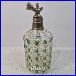 Vintage Perfume Bottle Atomiser Green Dot Diamond Glass Pattern Baccarat Style