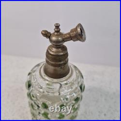 Vintage Perfume Bottle Atomiser Green Dot Diamond Glass Pattern Baccarat Style