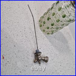 Vintage Perfume Bottle Atomiser Green Dot Diamond Glass Pattern Baccarat Style