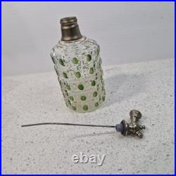 Vintage Perfume Bottle Atomiser Green Dot Diamond Glass Pattern Baccarat Style