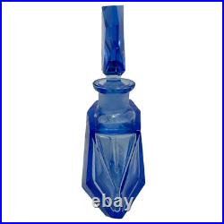 Vintage Perfume Bottle Czech Bohemian Blue Faceted Glass Dauber 6.5 Art Deco